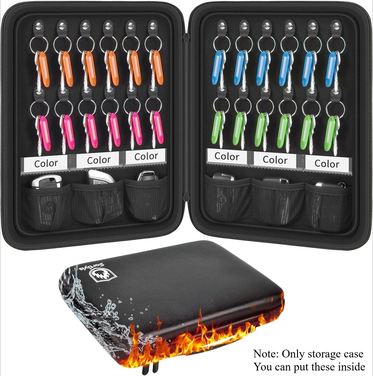 

Чехол-органайзер для ключей, огнестойкая и водонепроницаемая сумка для хранения ключей с 24 бирками для ключей, портативная коробка для ключей на молнии для дома, офиса