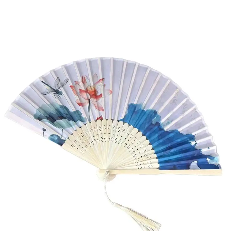 1Pcs Vintage Chinese Foldable Hand Fan Bamboo Tassel Dance Fan Art Craft Female Photo Prop Household Decor Supply