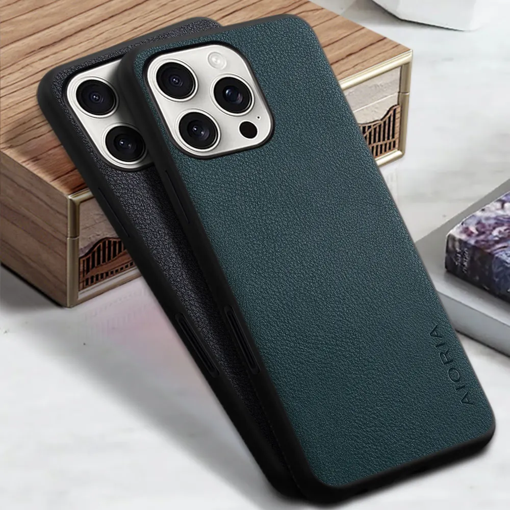 حافظة لهاتف آيفون 16 15 14 13 12 11 Pro Max حافظة صغيرة غطاء هاتف Funda Capa بلون سادة تصميم من جلد البولي يوريثان