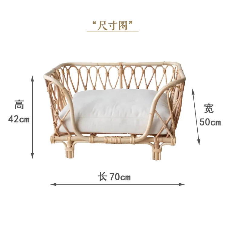 Factory Direct 2026 Square handmade rattan woven pet bed dog sofa chair cat princess round small bed nest removable pet nest