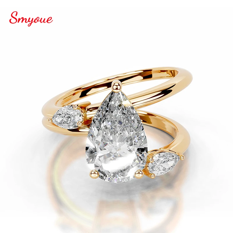 

Smyoue 2CT Pear Cut All Moissanite Ring for Women Party 18k Plated Luxury Jewelry Lab Diamond Band S925 Sterling Silver Gifts