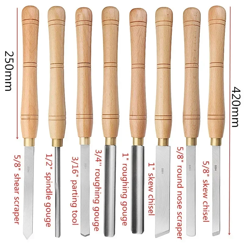 8 Types Durable High Speed Steel Lathe Chisel Wood Turning Tool With Wood Handle Woodworking Tool