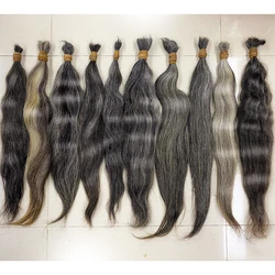 High Quality Straight Gray Hair Virgin Raw Bulk 100% Braiding Human Hair No Weft Unprocessed Extensions 100g to Women's Ponytail