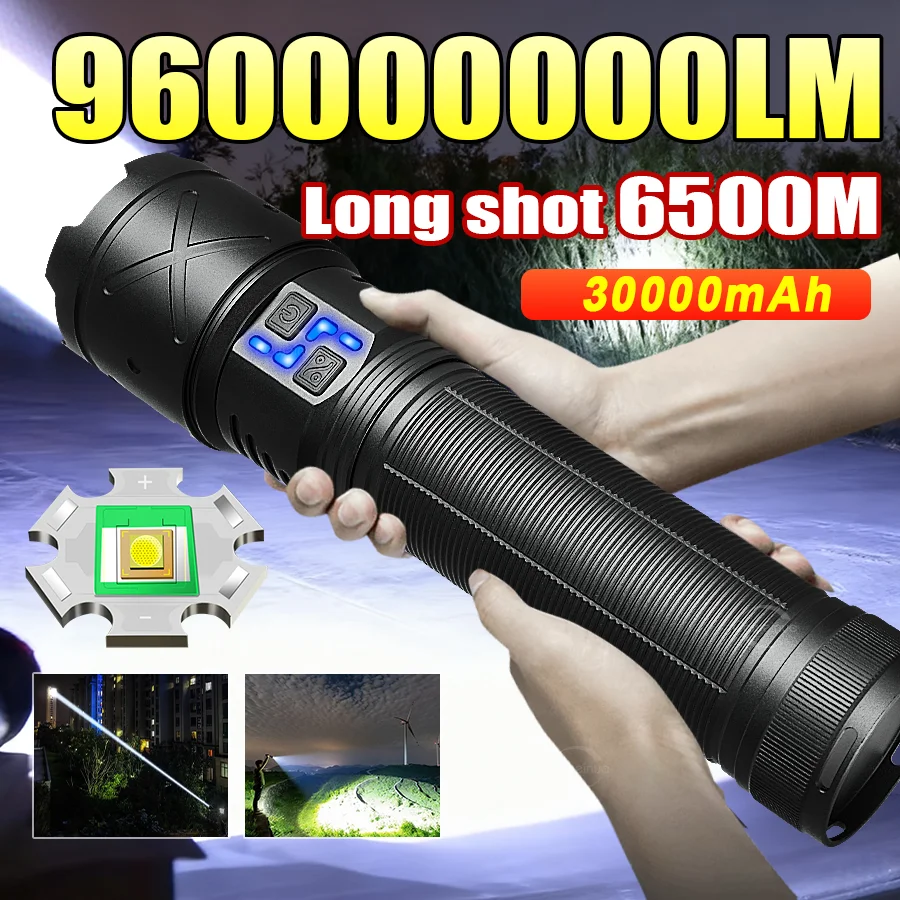 

960000000LM 2026 Новый ультра яркий светодиодный фонарик USB дальнего действия 6500 м, тактический фонарь, перезаряжаемый фонарик с зумом, рабочая лампа для кемпинга, рыбалки
