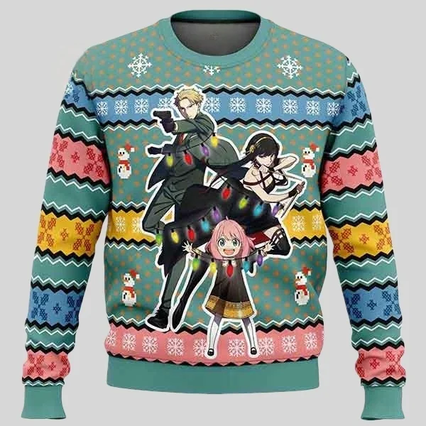 الخريف والشتاء الساخن لطيف جاسوس الأسرة عيد الميلاد القبيح أعلى الشارع المتضخم الرجال والنساء الأسرة ارتداء جولة الرقبة هوديي