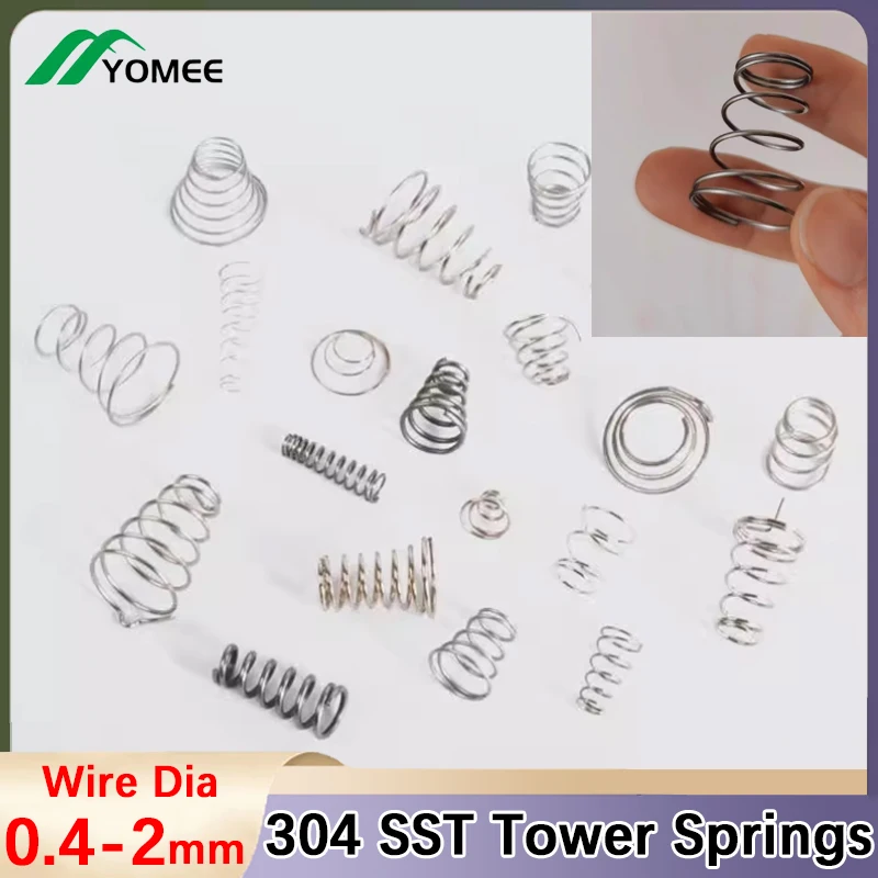 304 SST Tower Springs Conical Cone Compression Spring 304 Stainless Steel Pressure Spring Taper Wire Diameter 0.4 ~ 2mm