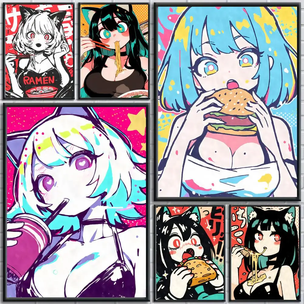 Anime Cat Girl With Beer Poster Aesthetic Wall Art Print For