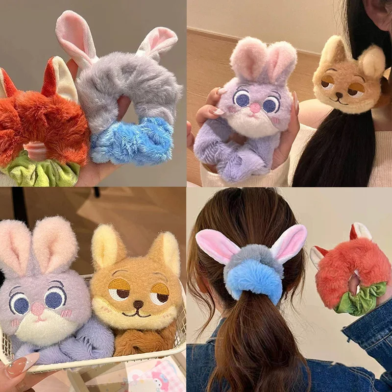 

DISNEY Zootopia2 Judy Nick Plush Hair Hoop Super Cute Scrunchie Hair Hoop Autumn and Winter Curling Hair Tie Ponytail Hair Rope