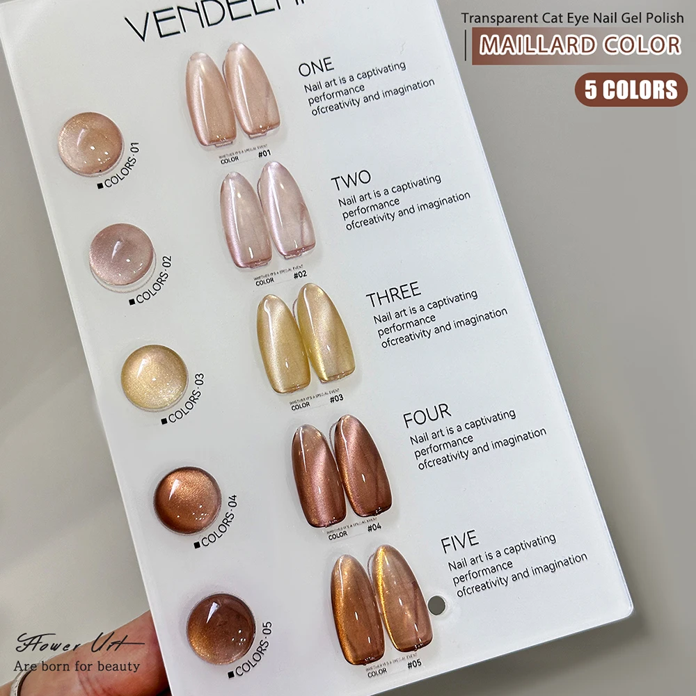 Vendeeni 5 Farben/Set Kristall-Katzenaugen-Gel-Nagellack Magnetischer UV-Soak-Off-Gel-Lack Braun Nude Rosa Gel-Lack mit Display – Detail 11