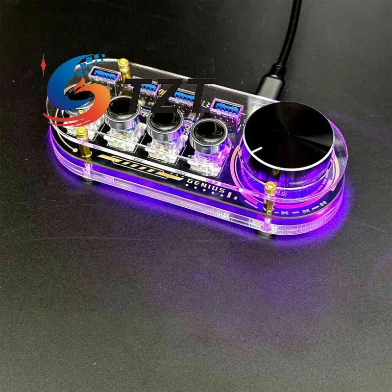 TZT 4-Port USB Hub + 4-Key Keyboard + 1 مقبض مستوى الصوت (إصدار USB3.0 مع أرقام/Emoji/Skull/Black Keycaps) للأقراص الصلبة