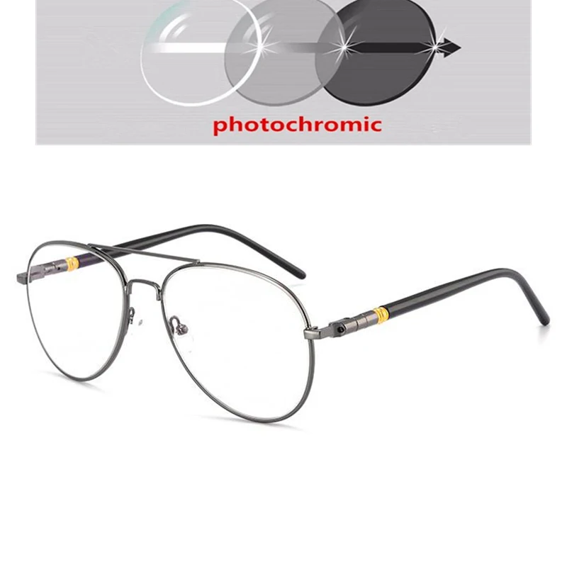 Outdoor Shade Sun Photochromic Pilot Myopia Glasses With Prescription Eyewear Men Oval Sunglasses Diopter 0 -0.5 -0.75 To -6.0