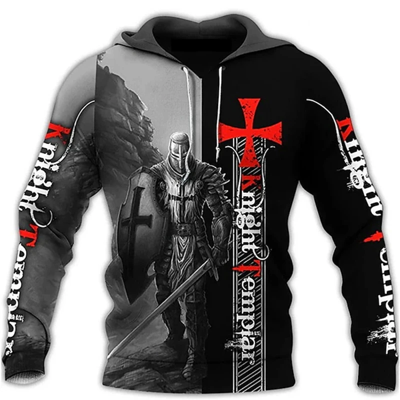 Knights Templar 3D Print Men's Hoodie Oversized Sweatshirt Harajuku Fashion Jesus God Guard Cavalier Casual Hooded Streetwear