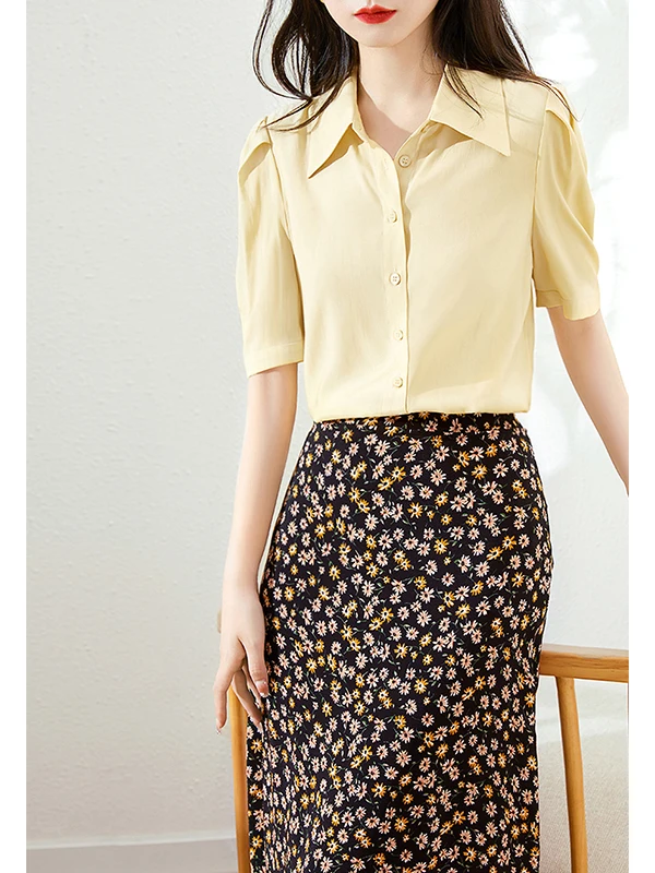 

Chenyun Retro ort Sve irt Women's Thin New Summer Interview Formal Top Small Size irt Commute Sle Polyester Fiber