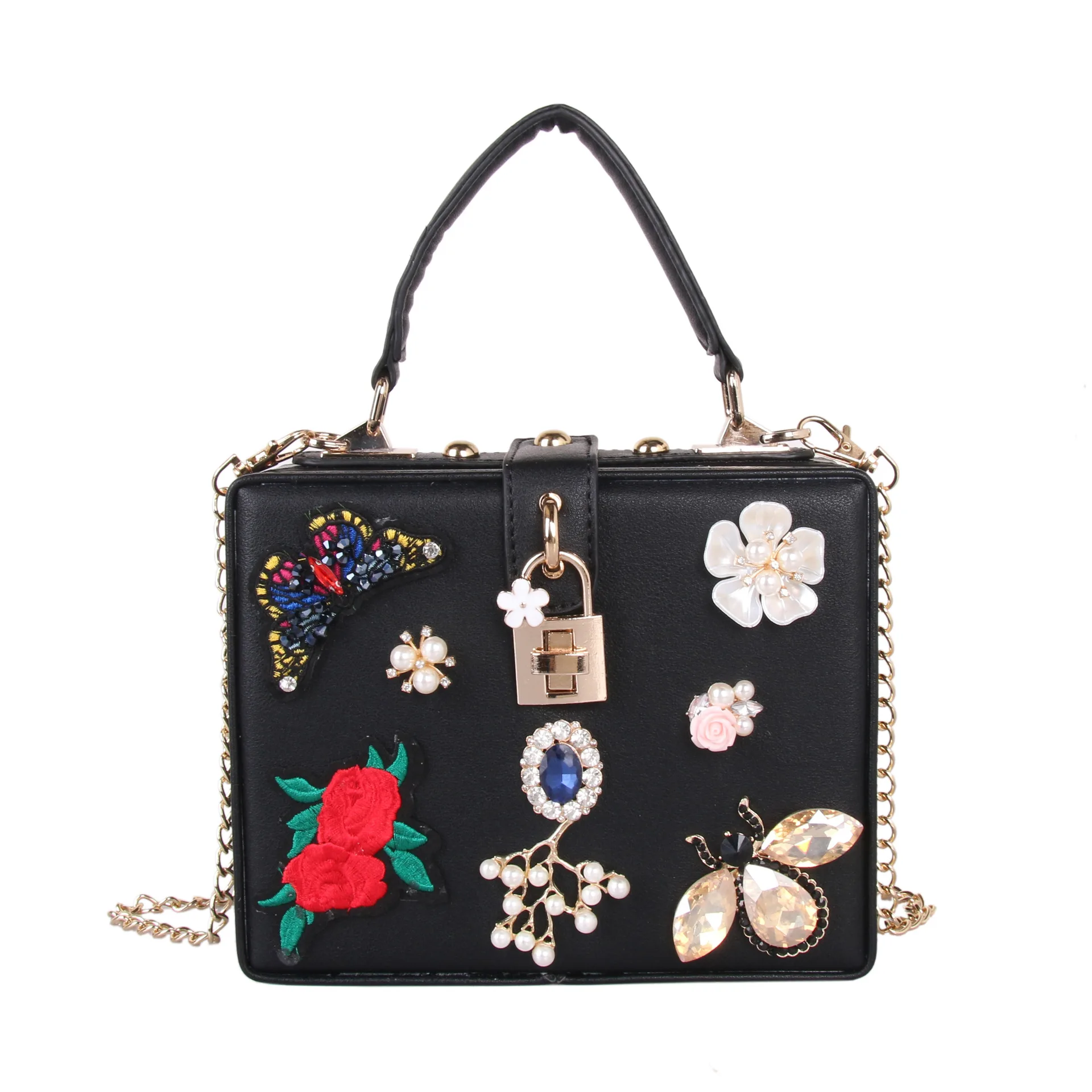 

20x16CM Butterfly Embroidery Dinner Bag Pearl Flower Diamond Handbag Shoulder Crossbody Women Bag A7852