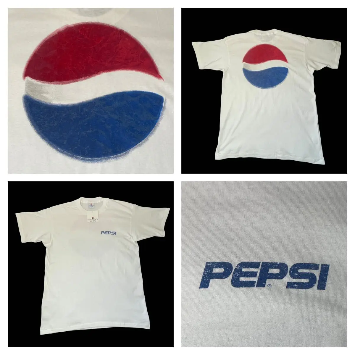 1990s Pepsi Printed Short-sleeved White T-shirt Fashionable Retro Popular Casual