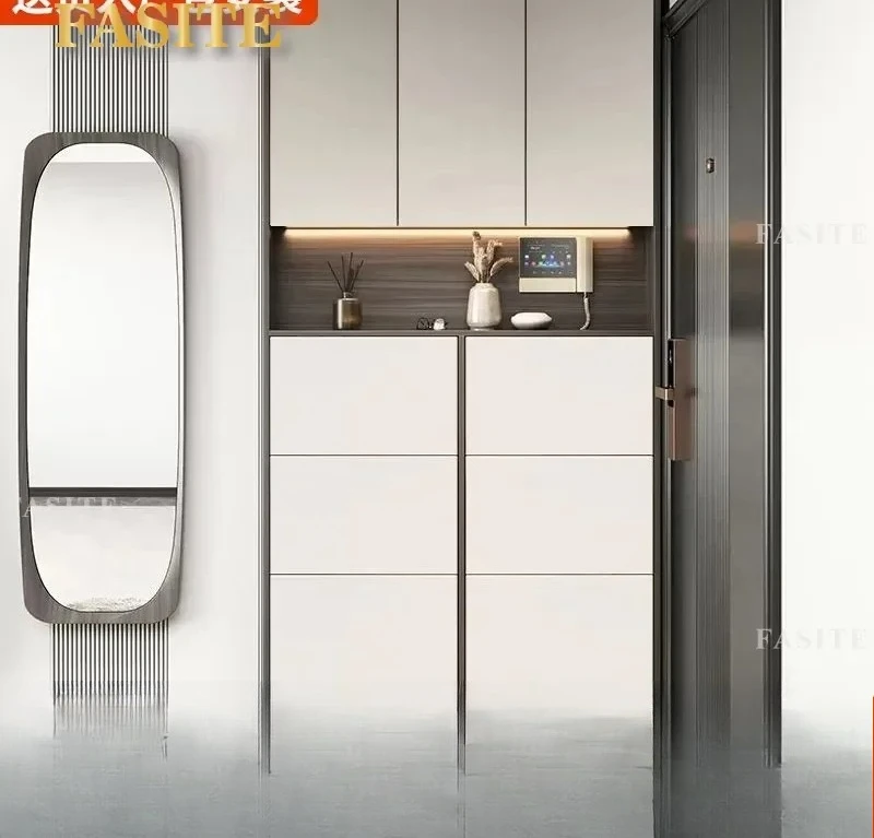 For Home Solid Wood Ultra Thin Shoe Cabinet Floor To Ceiling Narrow Entryway Storage Tipping Bucket Organizer Space Saving
