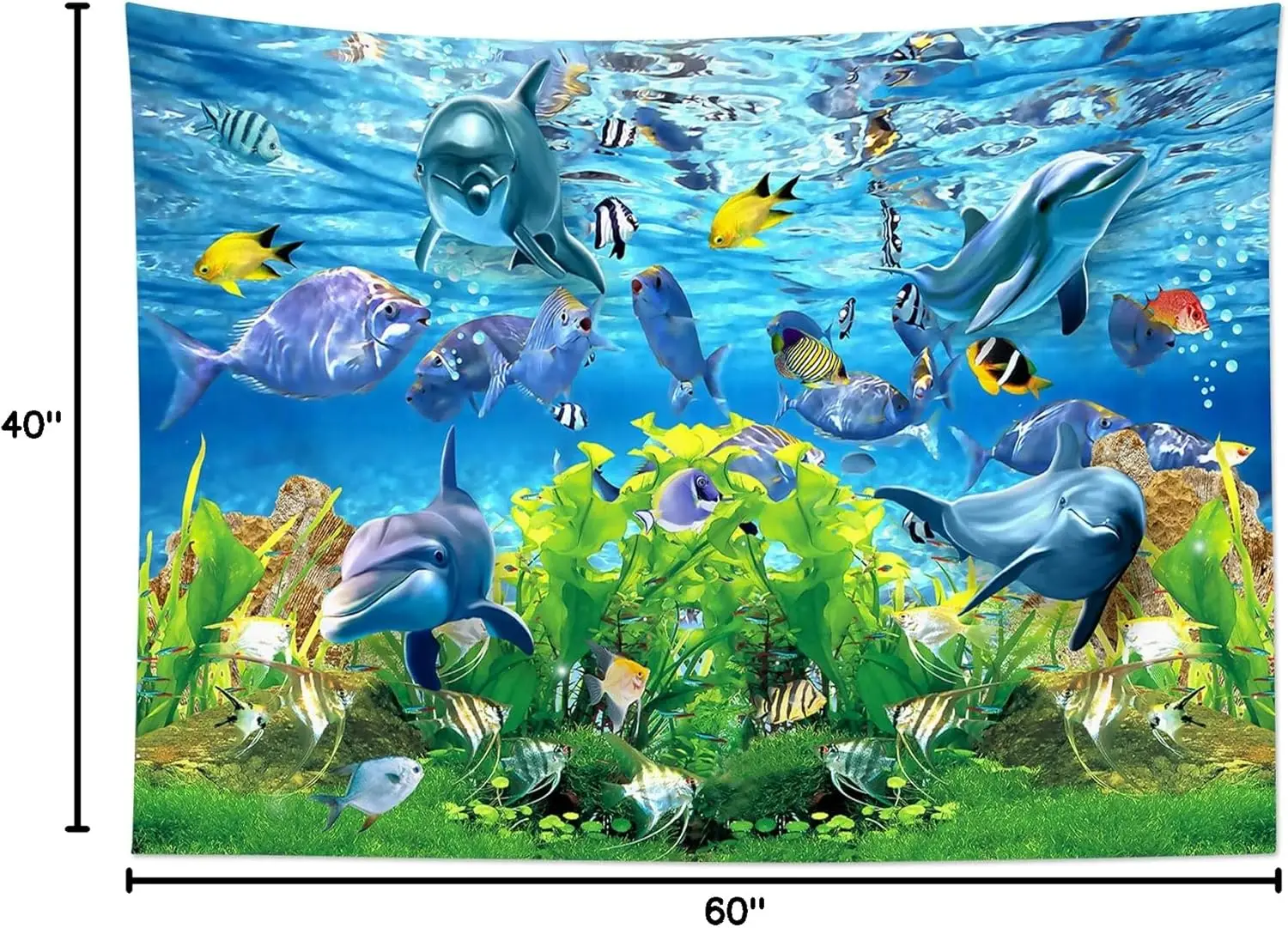 نسيج دولفين الأسماك الاستوائية والشعاب المرجانية في المحيط الأزرق جدار الفن الصيف طبيعة البحر المناظر الطبيعية نسيج الجدار الشنق ل