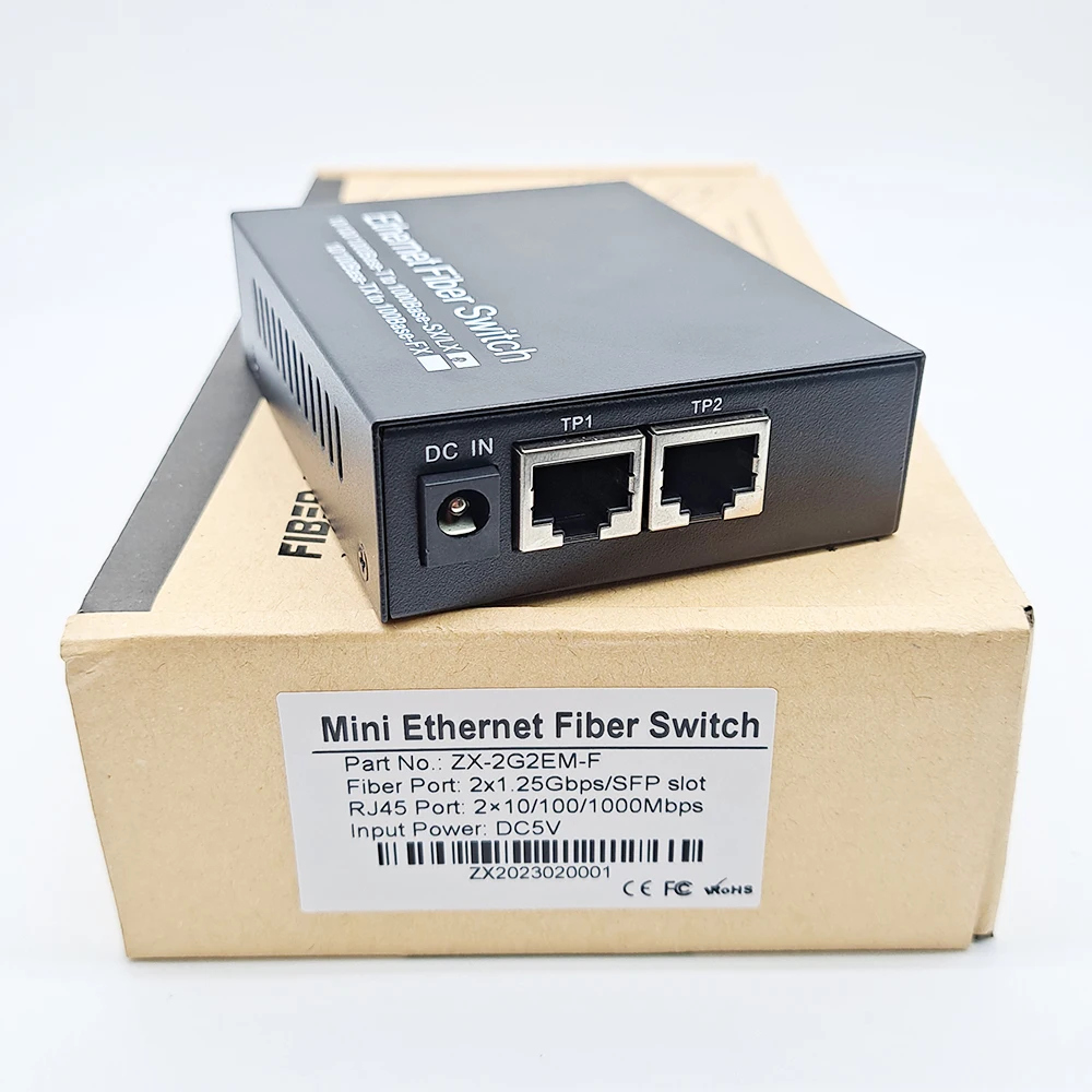 Convertidor de medios Gigabit a 2 transceptores RJ45, interruptor de fibra óptica de 10/100/1000M con módulo LC/SC SFP de 3KM/20KM, 1 Uds.