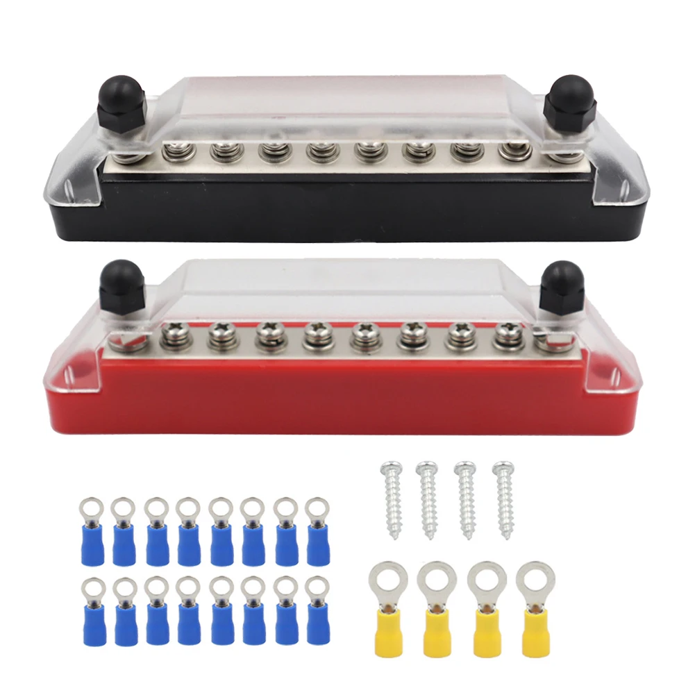 

10 Way Style A Red & Black Car Boat Marine Power Distribution Terminal Block Bus Bar 150A