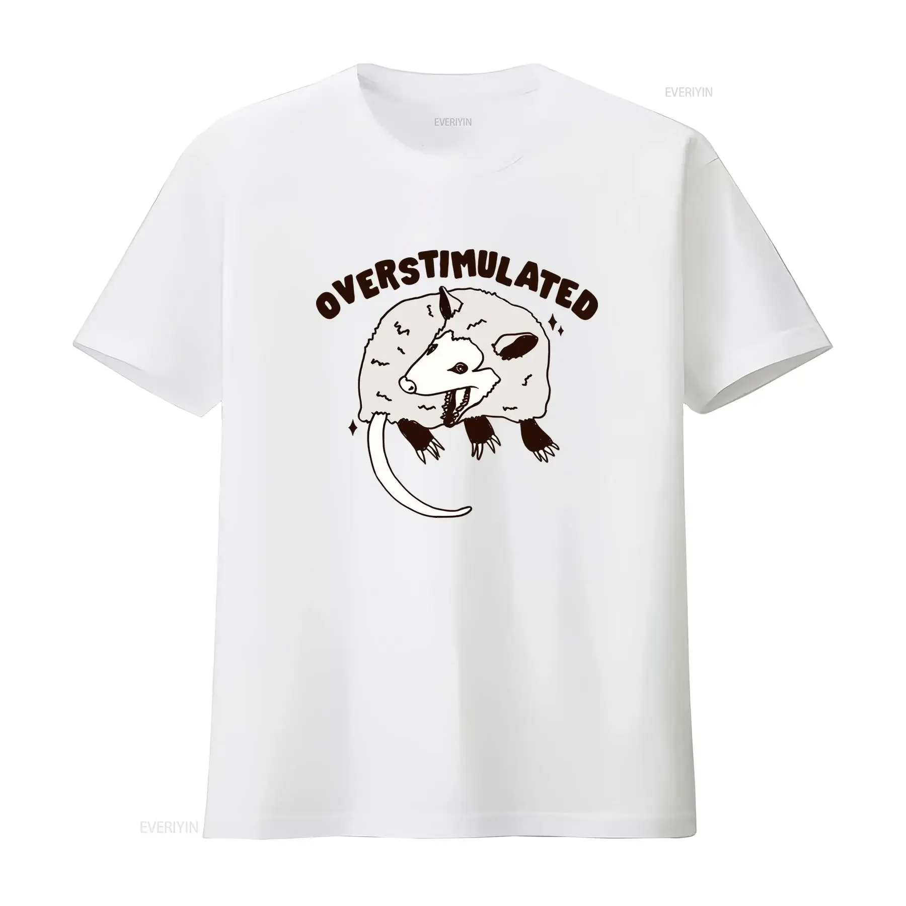 Overstimulated Possum T Shirt Funny Sarcastic Introvert Opossum Design Weird Humor for Unique Style vintage Washed Stretched