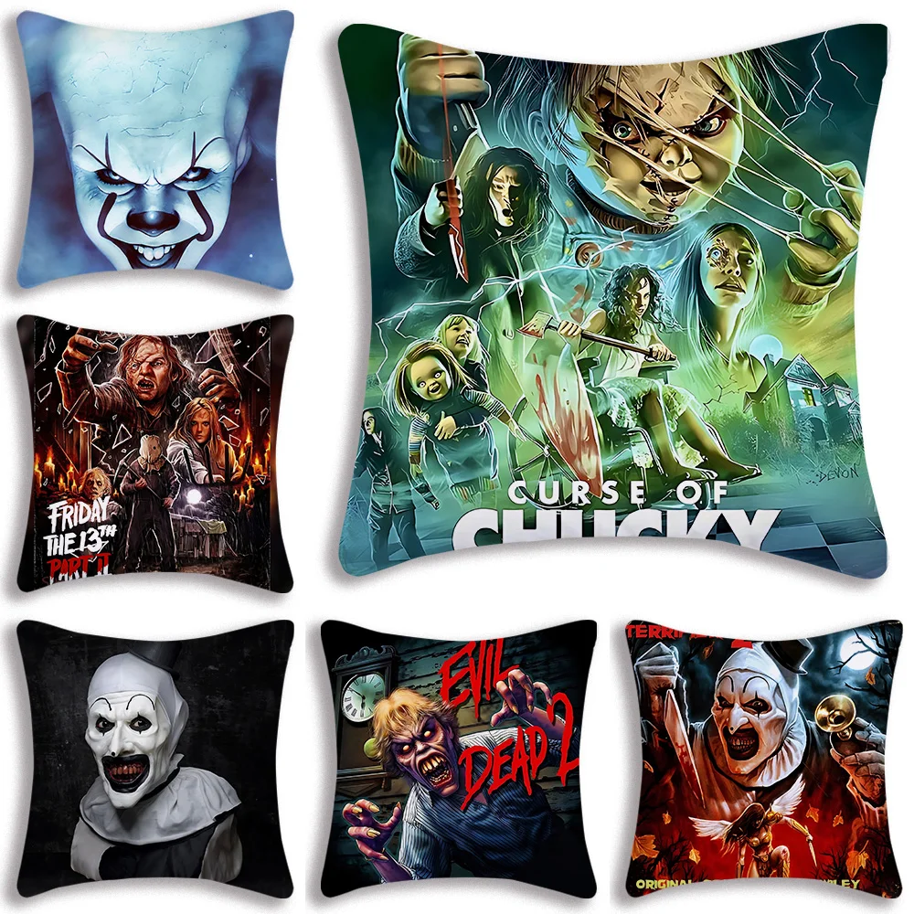 Horror Clown Halloween Movie Terrifier Pillow Cover Cartoon Sofa Decorative Home Double-sided Printing Short Plush Cushion Cover