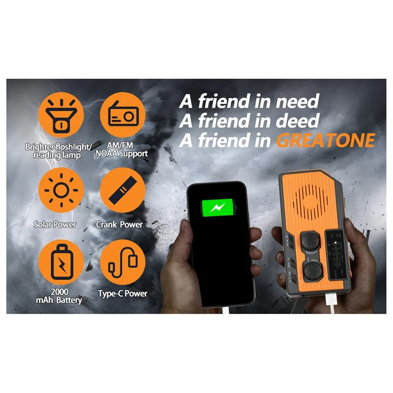 New-5000Mah Radio di emergenza a energia solare Ricarica USB Torcia a dinamo a manovella FM AM WB NOAA Radio meteorologica Power Bank