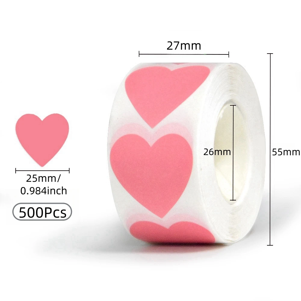 500 Stück/Rolle 2,5 cm bunte Herz-Aufkleber, Etiketten, Belohnungs- und Dekorationsaufkleber für DIY-Hochzeitsdekoration, Geschenkverpackung, Scrapbooking – Detail 1