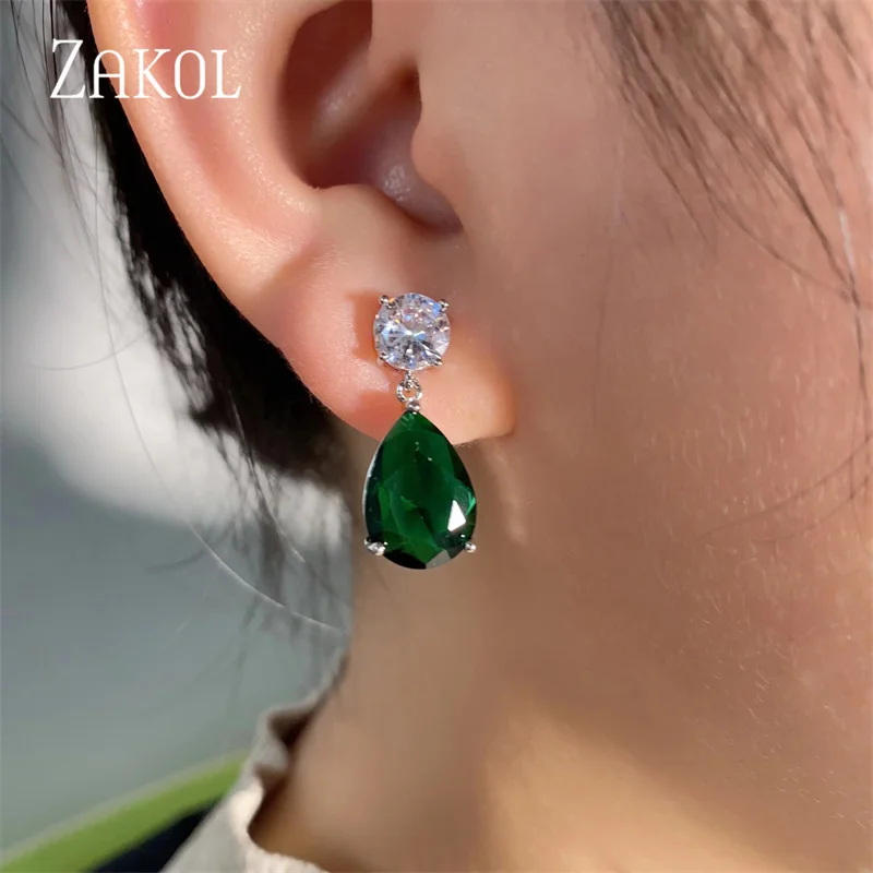 ZAKOL 3 Pcs Luxury Water Drop Zircon Necklace Earrings Bracelet Set for Women Bridal Wedding Party Dress Jewelry Set SP461