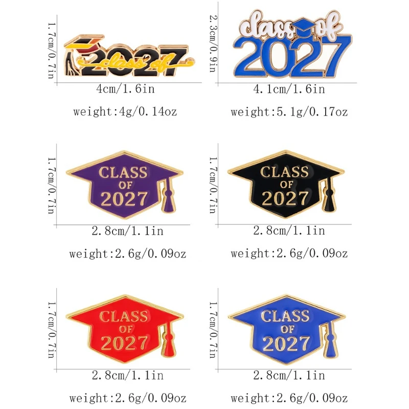2027 Graduation Cap Brooch Multicolor Alloy Enamel Badge Unisex Gift Metal Pin DIY Clothing Bags Hat T-shirt Jeans Accessories