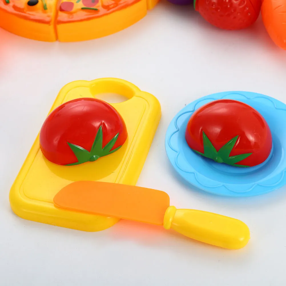 24Pcs Simulation Plastic Cutting Fruit Vegetable Pizza Play Set for Kids Role Play Learning Educational Game Cut Fruit Toy