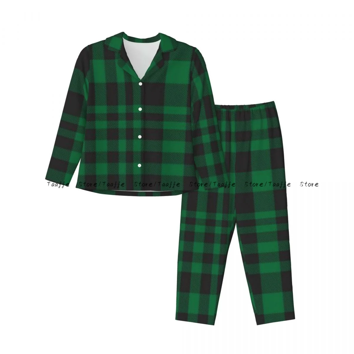 Spring and Autumn Pajama Set Women's Long Sleeve Pants Two Piece Plaid Checkered Tartan Pattern Home Furnishing Set