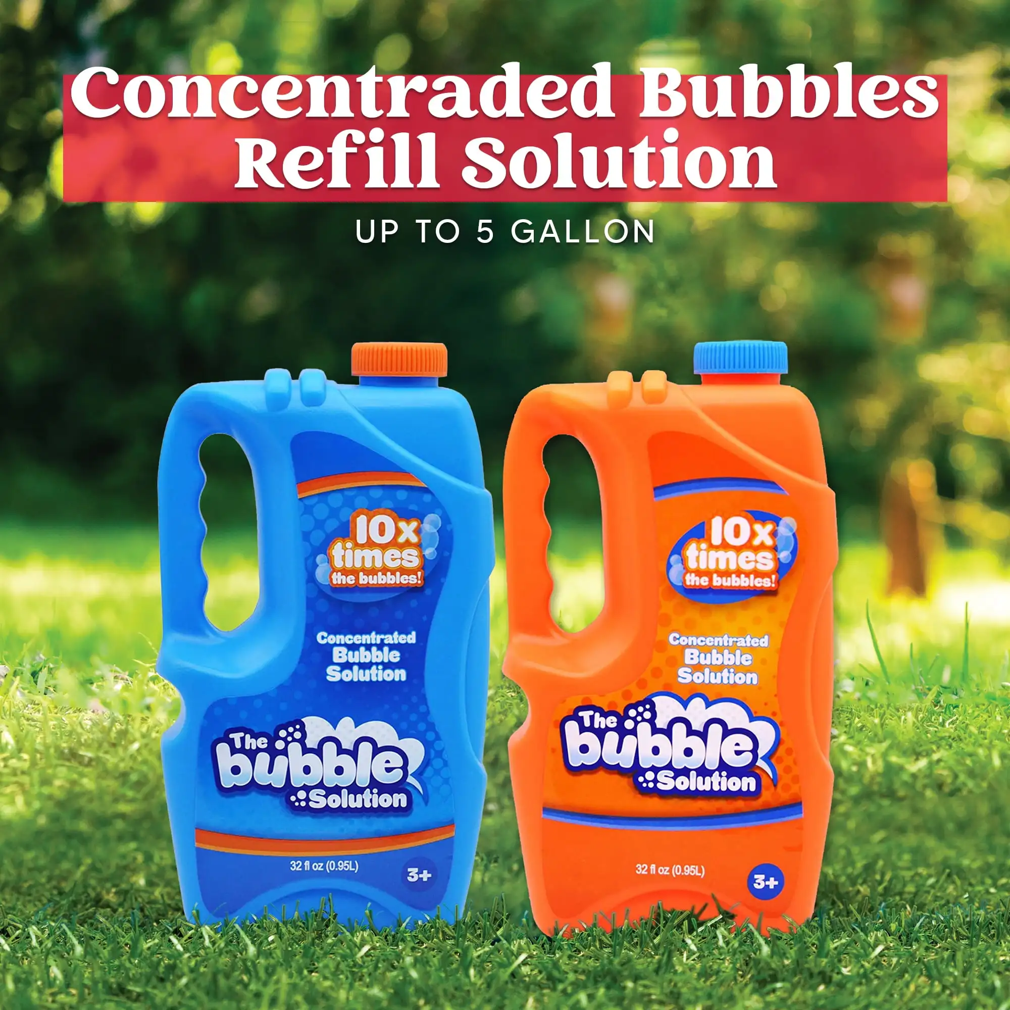 JOYFY 2 Bottles Bubble Solution Refill,64 oz Bubble Up to 5 Gallon Bubble Gun Bubble Gun Blower Bubble Machine for Kids