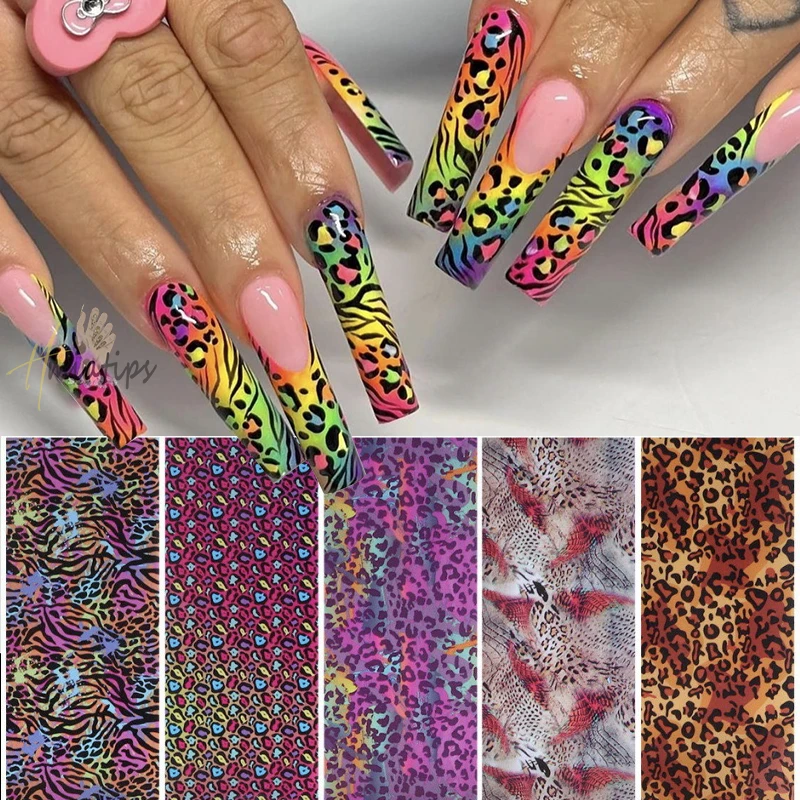 10 Rolls Leopard Print Transfer Paper Nail Art Foil Animal  Pattern Transfer Decals Wraps Tips Stickers Manicure Decorations