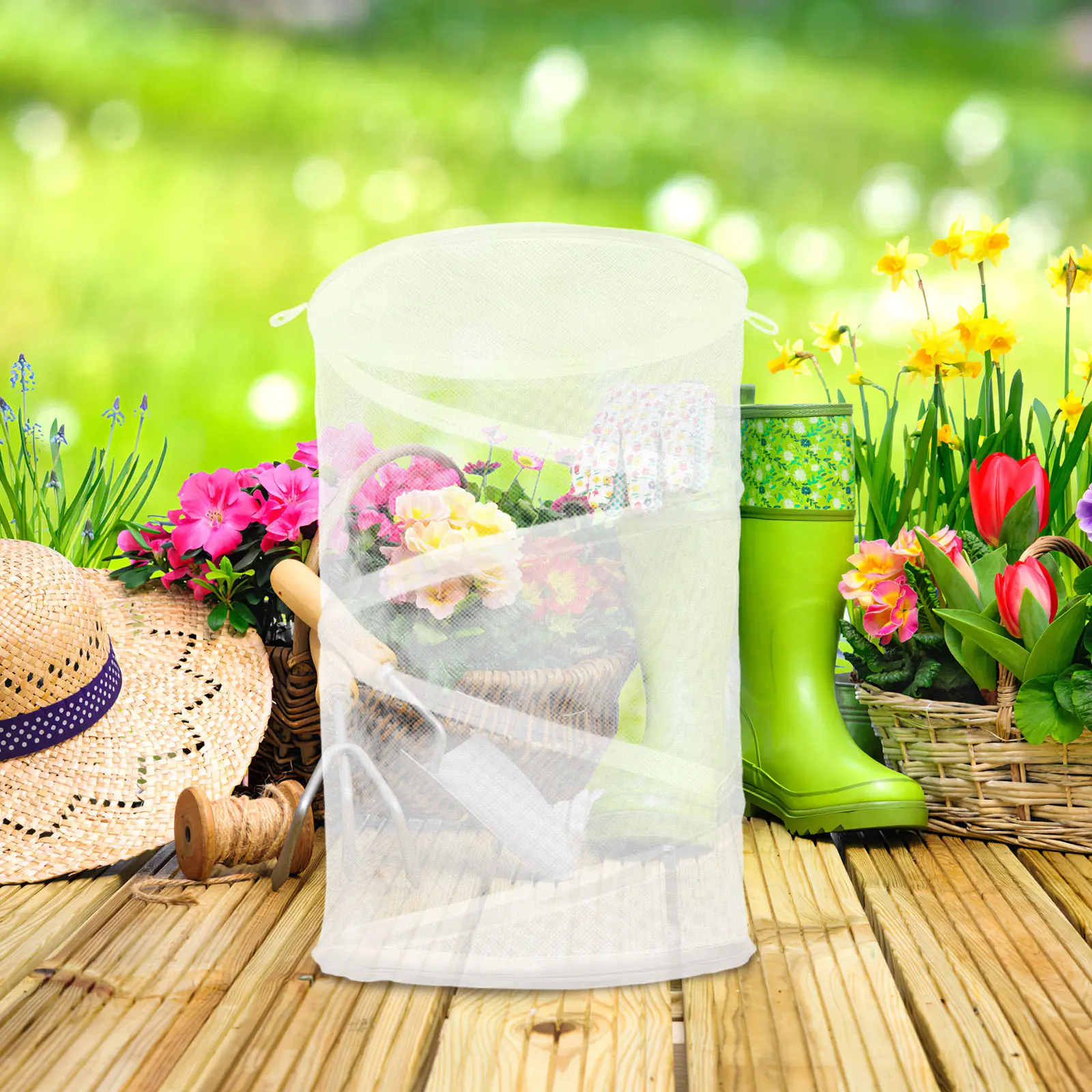 

Cover Portable Mesh Garden Flower Protector 18x13.5 Foldable Enclosure Stakes Outdoor Vegetable Protective Mesh