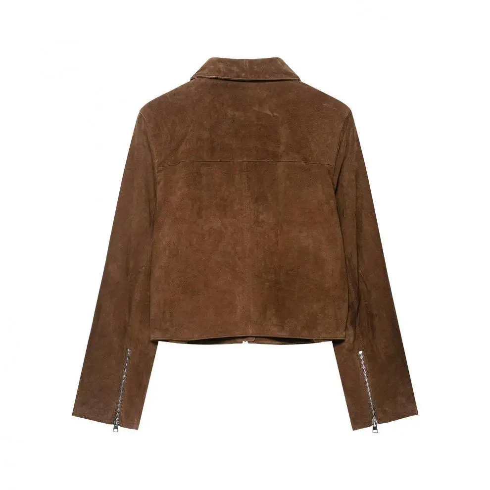 Women's Simple Comfortable Short Jacket Long Sleeve Solid Turntown Collar Zipper Short Coat New Arrivals