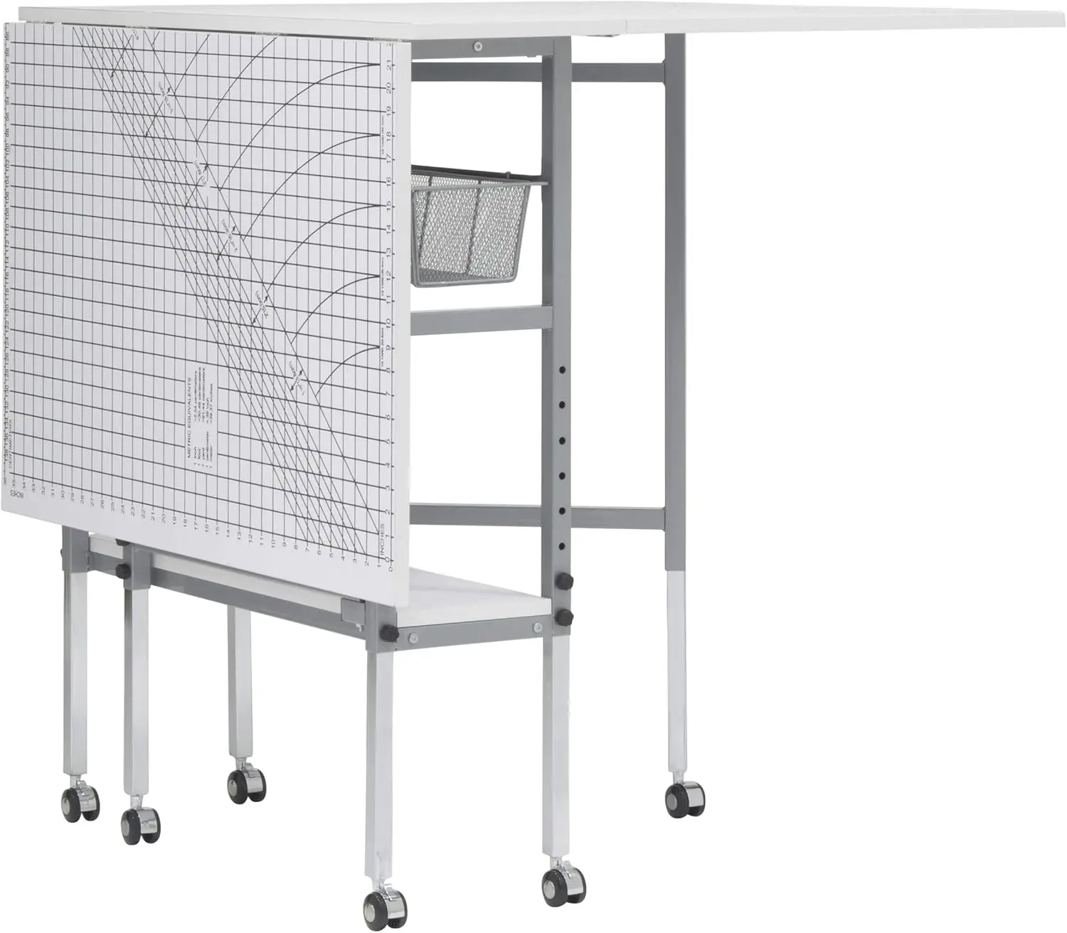 Sew Ready Foldable Hobby and Cutting Grid Table - 58.75" W x 36.5" D White Arts and Crafts Table with Grid Top and Silver Storag