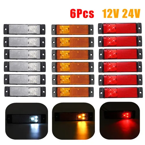 Imagen 1 del producto Luces de posición lateral para coche, de 12V Reflector de señal de giro y 24V, 3LED, lámparas indicadoras de parada, camión, remolque, caravana, RV, camión, furgoneta, 6 uds.