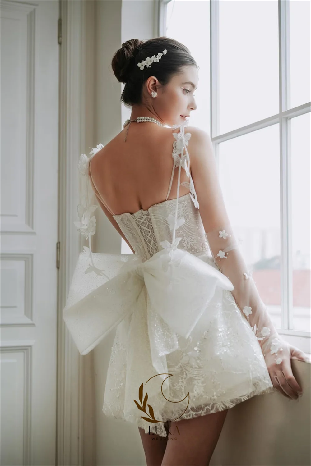 Luna Customized Luxury Lace Mini Wedding Dresses Butterfly Appliques Short Party Gown Spaghetti Straps Civil Prom Gown 2026 New