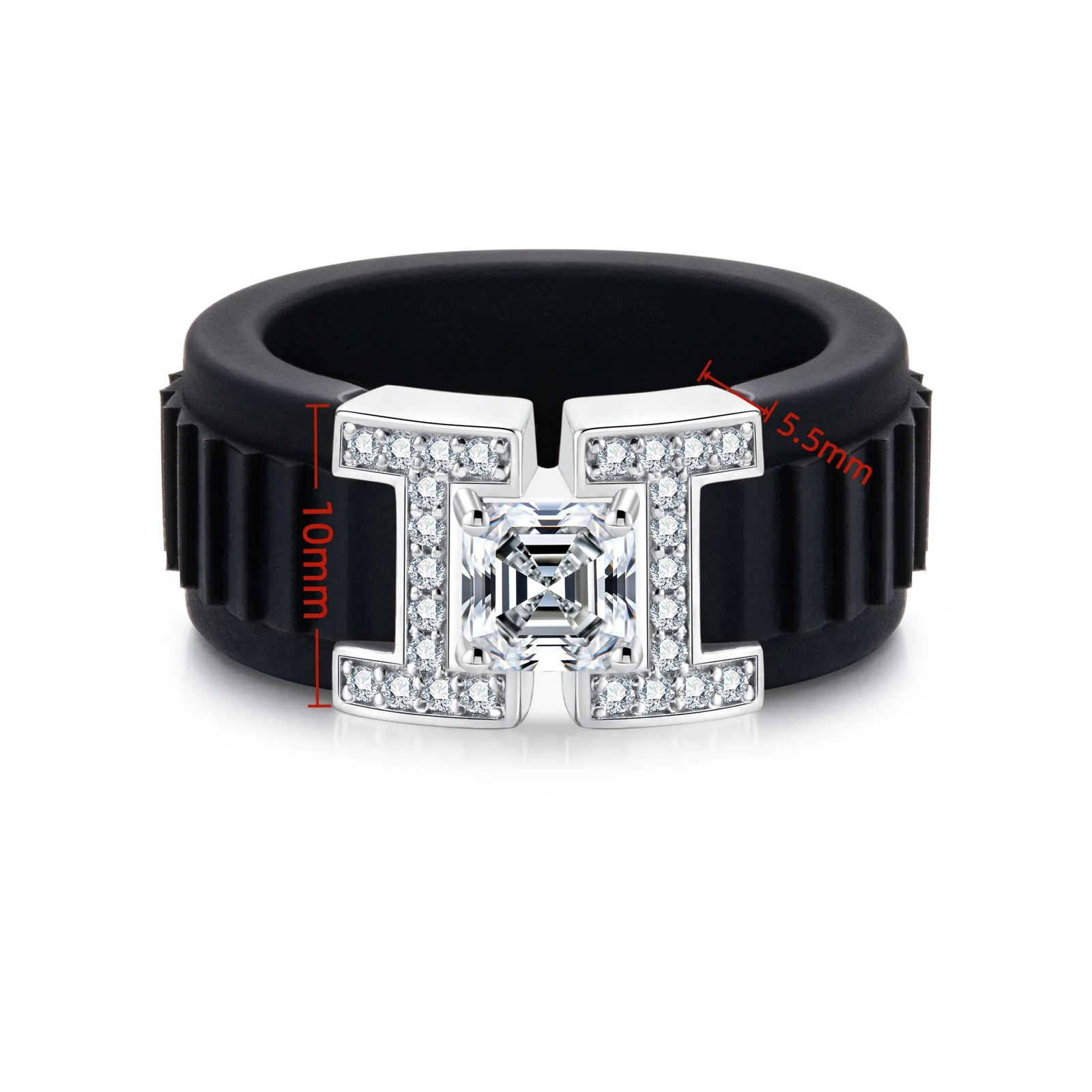 

Carnica 1CT Stone Real Moissanite Silicone Ring for Men Women S925 Sterling Silver Sparkling Wedding Band Jewelry GRA D Color