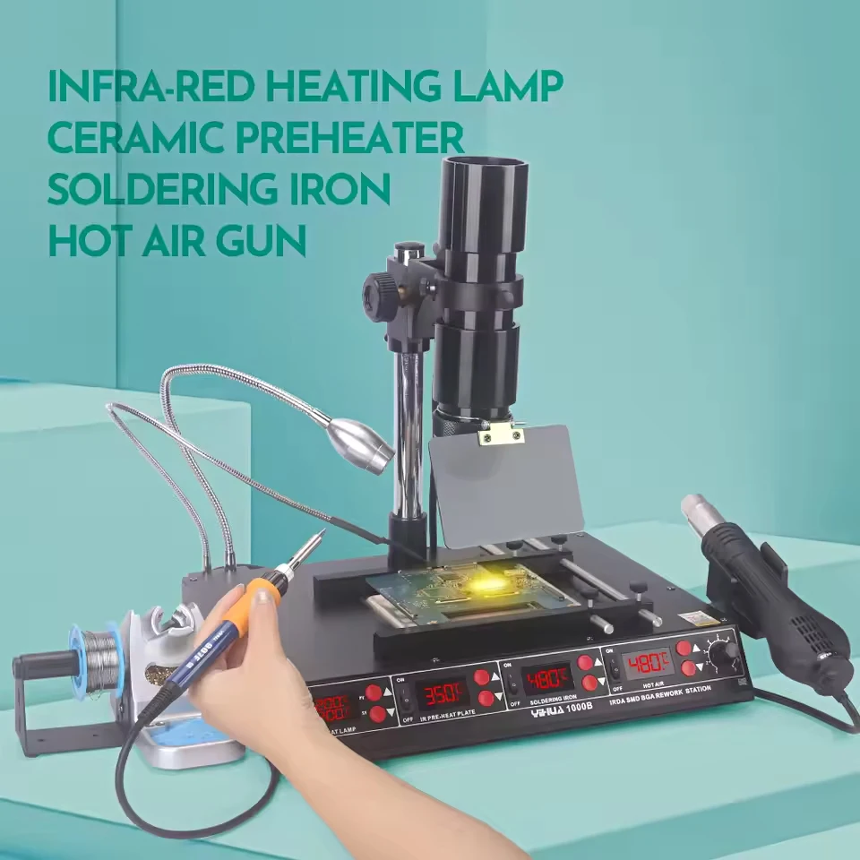 YIHUA 1000B Soldering Station 1350W 4 In 1 Hot Air Soldering Iron Infrared Preheater Desoldering Station BGA Rework Welding Tool