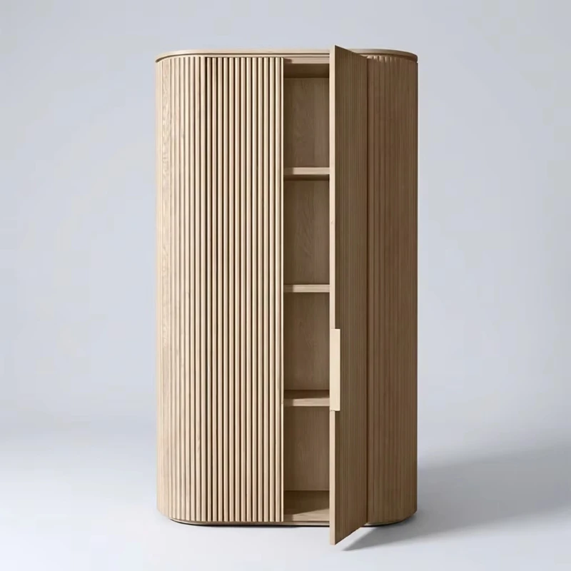 Deluxe sideboard locker, 3 adjustable shelves, vertical groove wooden double door cabinet, suitable for home office hotel use