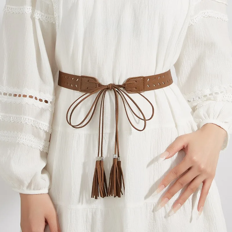 European American Retro Street-Style Beaded Women’s Belt Fashionable Openwork Ring-Patterned Patchwork Waist Belts