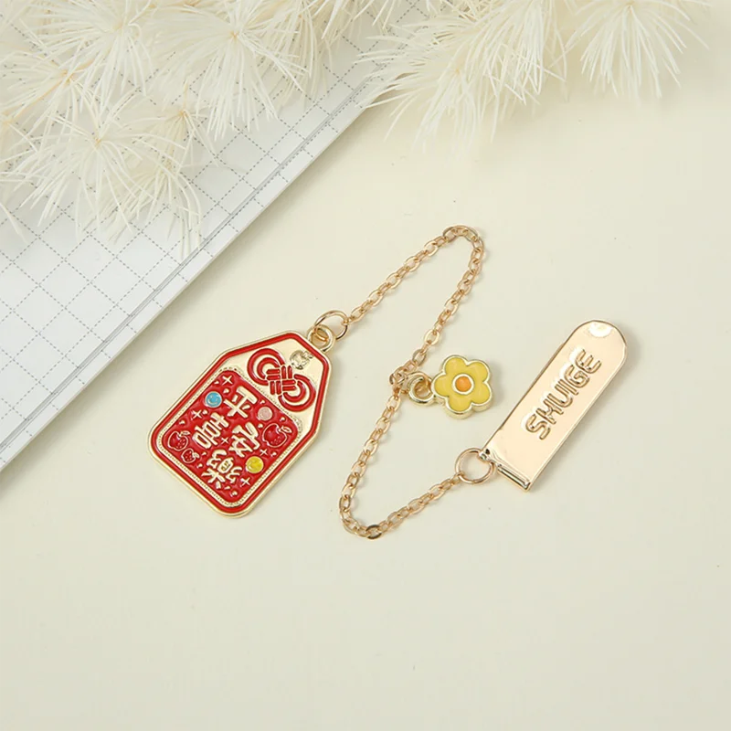 Cartoon Blessing Language Bookmark Metal Cute Creativity Small Pendant Book Mark Page Folder Office School Supplies Stationery