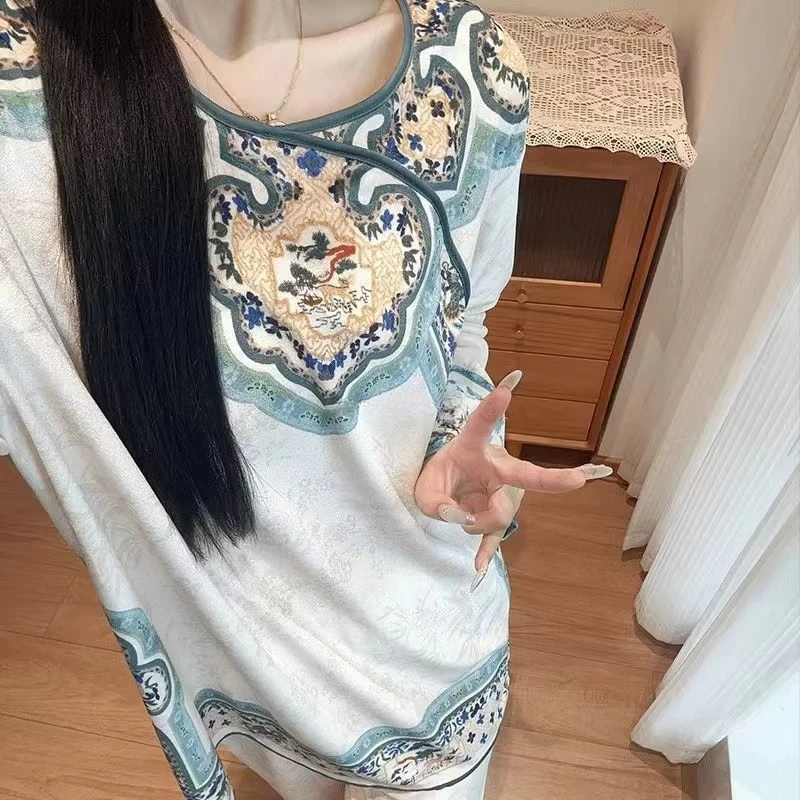 Spring Autumn Chinese Court-style Pajamas For Women New Ancient Costume Ethnic Style Long Sleeve Loose Hanfu Home Wear Set