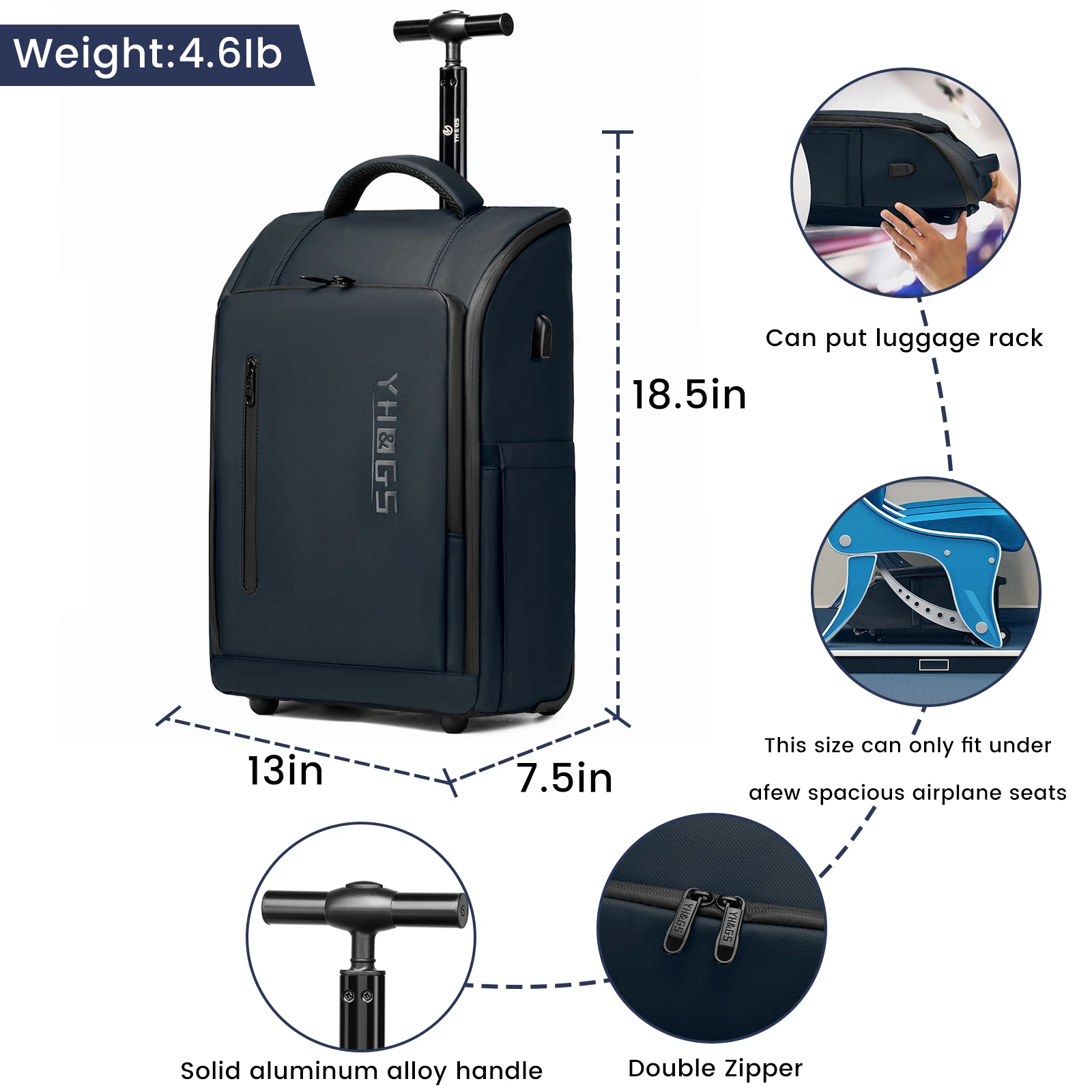 Rolling Backpack Travel Backpack with Wheels Business Rolling Luggage Backpack Waterproof Luggage Bags Cabin Carry on Bag