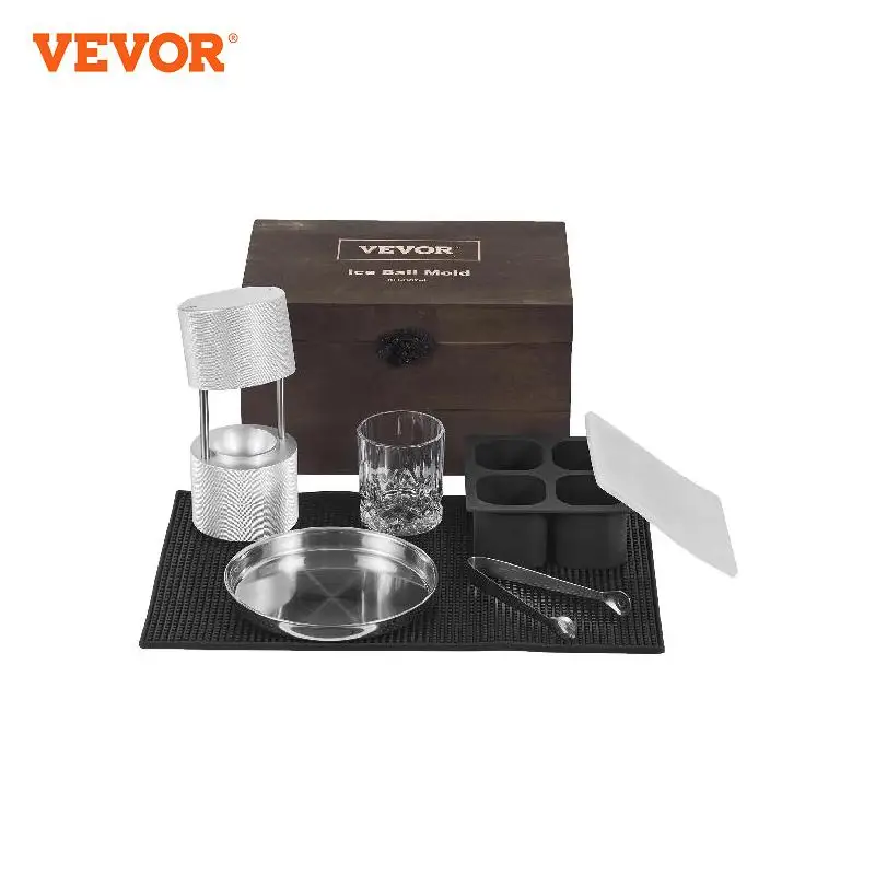 VEVOR 60mm Ice Ball Press Maker Spherical Whiskey Tray Mould Bubble-Free Making Mold DIY Crystal Ice Ball Box for Bar Cocktail