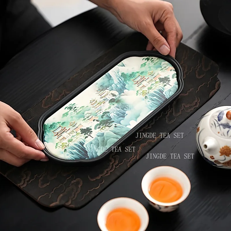 Melamine Small Tea Tray Chinese Style Coarse Pottery Water Absorbing Dry Foam Tray Household Chinese Style Pallet Tea Trays