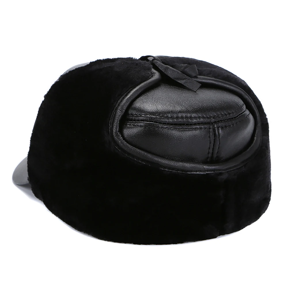 2024 New Style Men Ear Flap Genuine Leather Hat Winter Vintage Baseball Caps Thicken Warmer Flat Hats Fashion Real sheepskin Cap