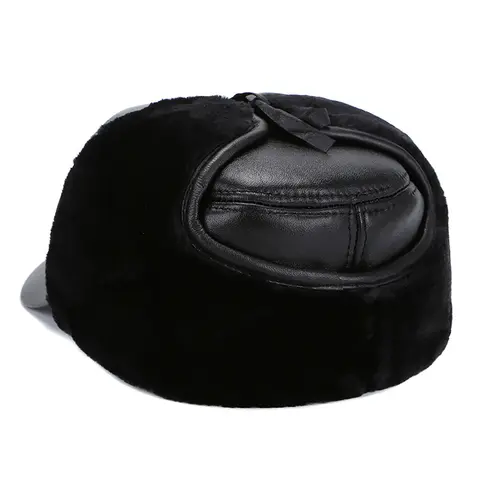 2025 New Style Men Ear Flap Genuine Leather Hat Winter Vintage Baseball Caps Thicken Warmer Flat Hats Fashion Real sheepskin Cap
