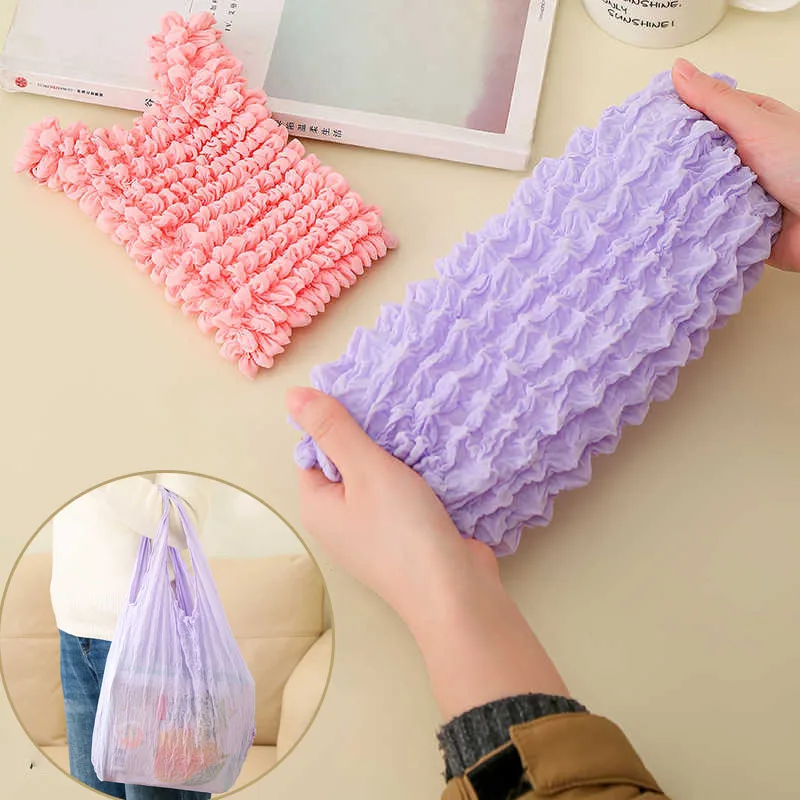 Creative Bubble Stretch Bag Multi Purpose Large Capacity Pleated Flexible Shopping Bag Flower Chiffon Foldable Storage Bag